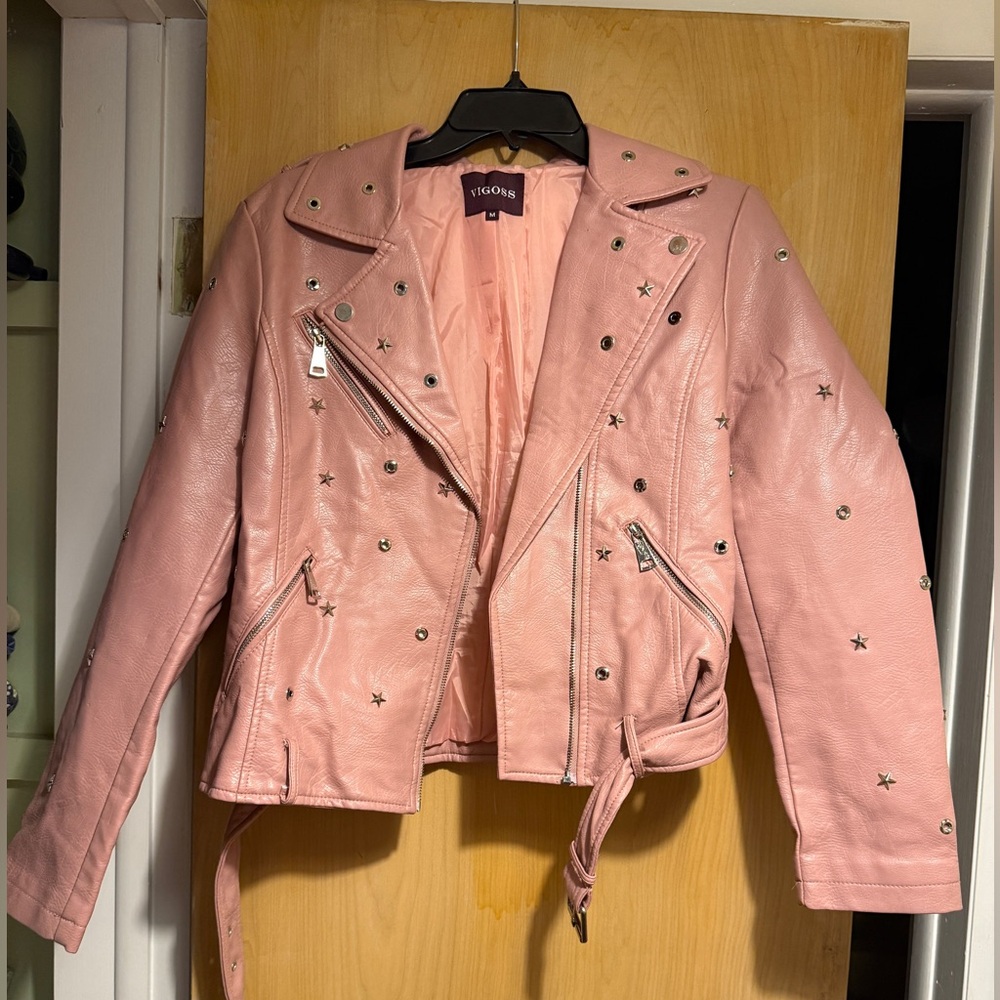 VIGOSS Pink Studded Women's Faux Leather Jacket Size Medium